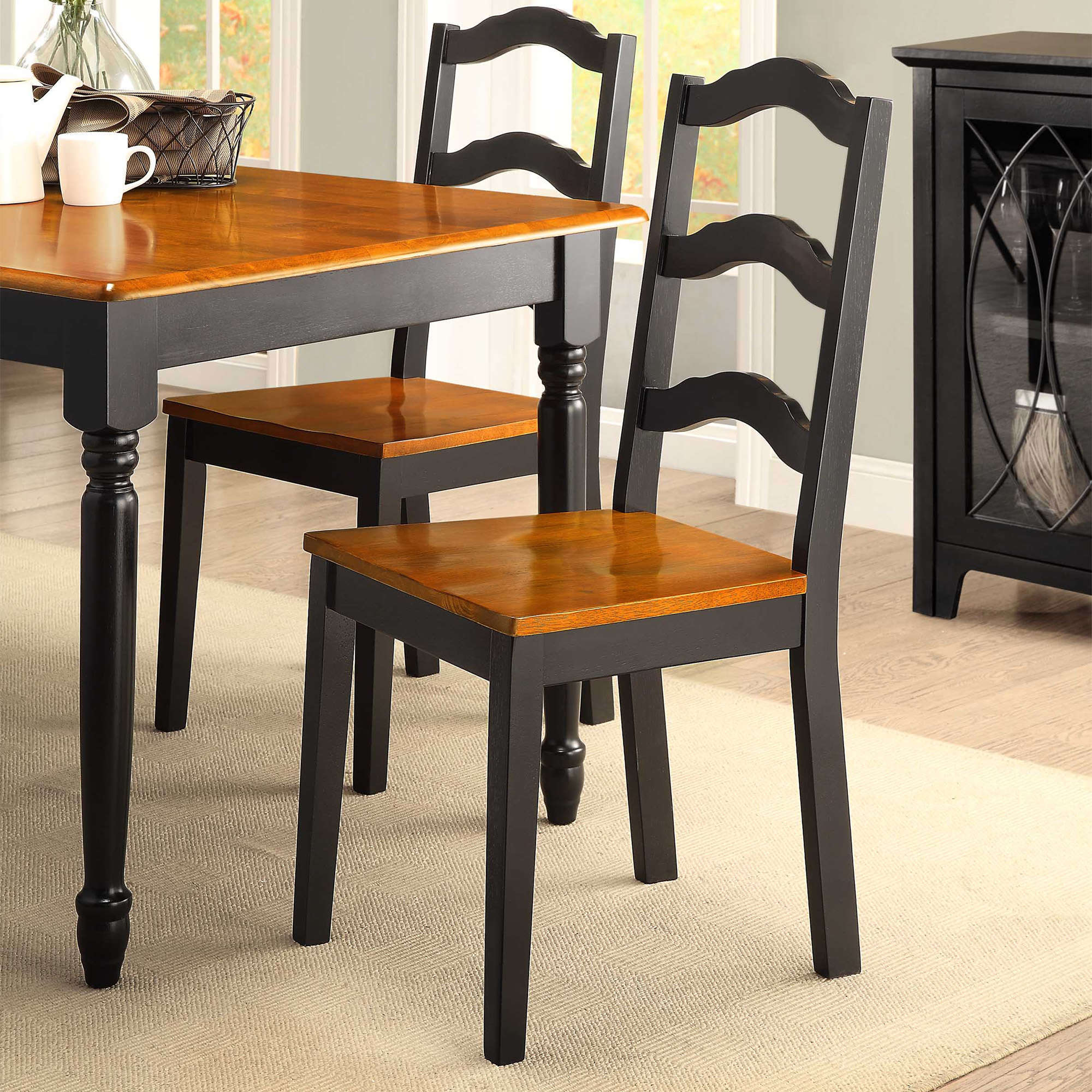 Better Homes and Gardens Autumn Lane Ladder Back Dining Chairs, Set of 2, Black and Oak - image 2 of 2