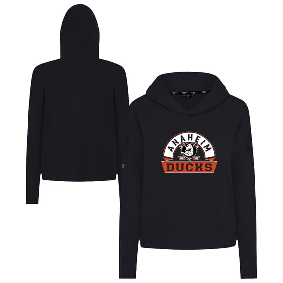 Women's Levelwear  Black Anaheim Ducks Sweet Banner Arch Tri-Blend Cropped Pullover Hoodie