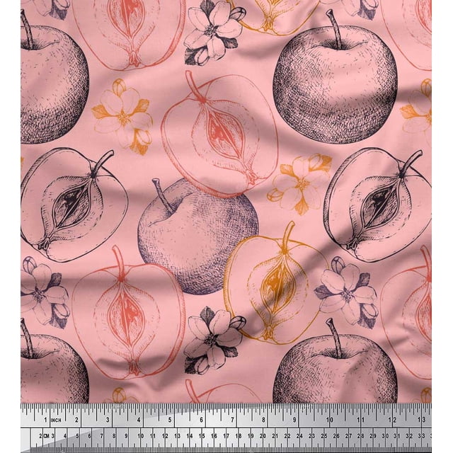 Soimoi Cotton Poplin Fabric Floral & Sketch Fruits Print Sewing Fabric Yard 42 Inch Wide