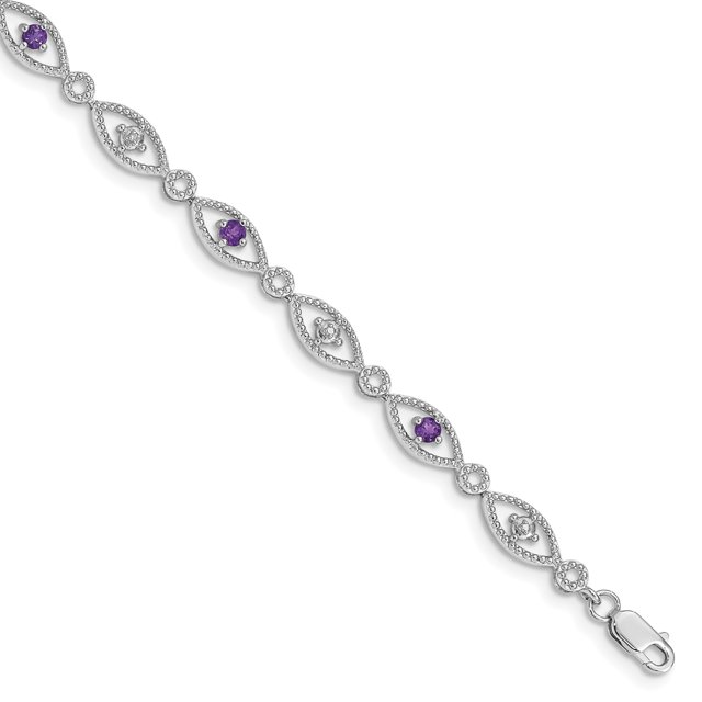 925 Sterling Silver Amethyst Diamond Bracelet Gemstone