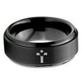 thumbnail image 2 of Tungsten Heart Cross Band Ring 8mm Men Women Comfort Fit Black Step Bevel Edge Brushed Polished, 2 of 4