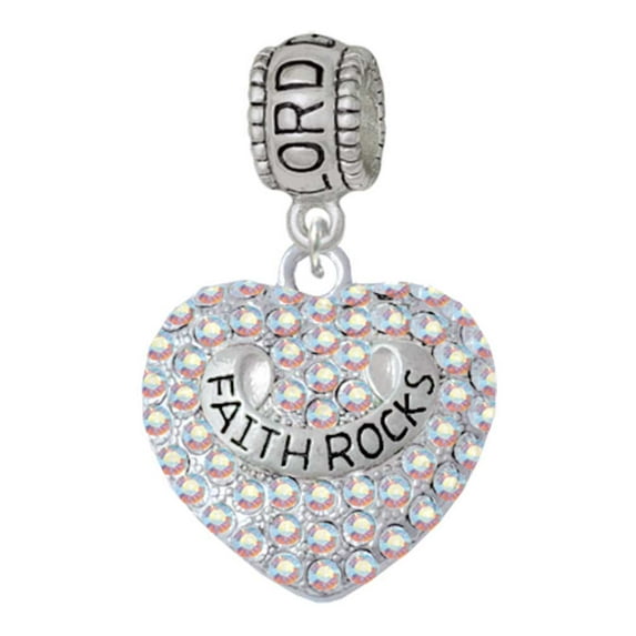 Delight Jewelry Silvertone Faith Rocks on AB Crystal Heart Lord Guide Me Charm Bead