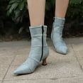 thumbnail image 4 of Mepaouo Women's Chelsea Ankle Boots Denim Block Kitten Heel Cowboy Cowgirl Short Dress Booties(Blue,7.5), 4 of 8