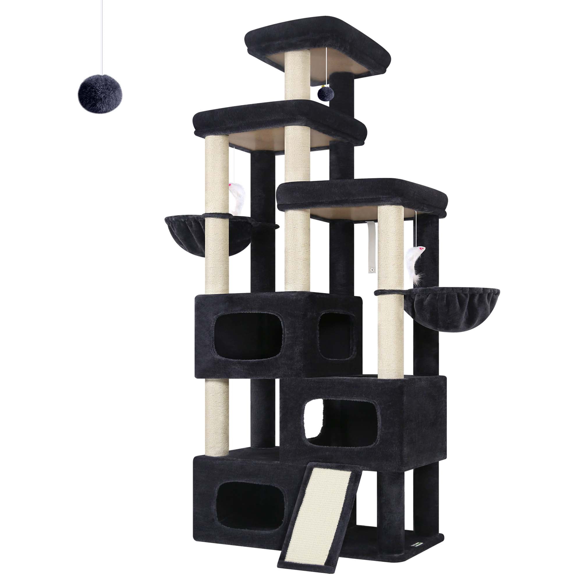 Globlazer Big Cat Tree Tower，85in Multi-Level Tall Cat Tree Tower Indoor for Multiple Adult Cats with Scratching Post, 3 Perches, 3 Condos, 2 Hanging Basket, S85,Dark Gray