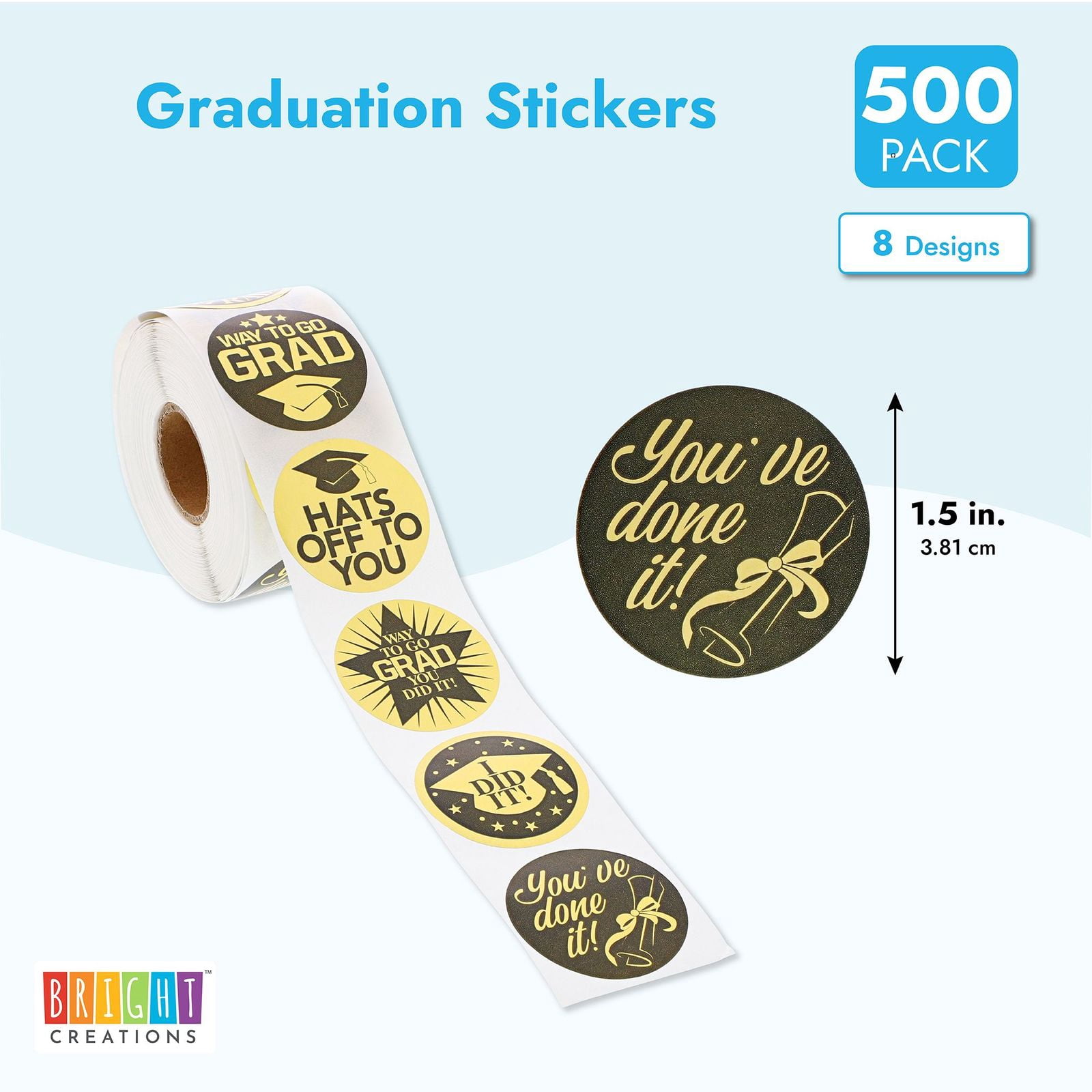 Buy 500 Count Graduation Stickers, 1.5 inches Gold Foil Self-Adhesive ...