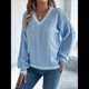 thumbnail image 5 of Suéter de Punto con Cuello en V y Larga para Mujer, Otoño 2025, Top Tipo Jersey, , Suave, Elegante y Casual. Azul S, 5 of 10
