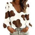 thumbnail image 3 of Womans Tops Dqueduo Women's Cow Print V Neck Long Sleeve Casual Loose Blouse Shirt, 3 of 7
