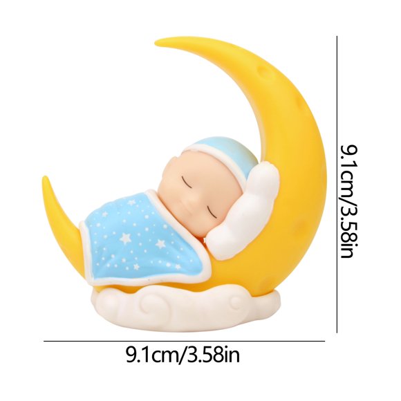 Blue Baby On Moon Cake Topper Ornament Desktop Decoration Plastic Material Approximately 4 Inches For Party Supplies Safe Hand Painted Design For Kids Events