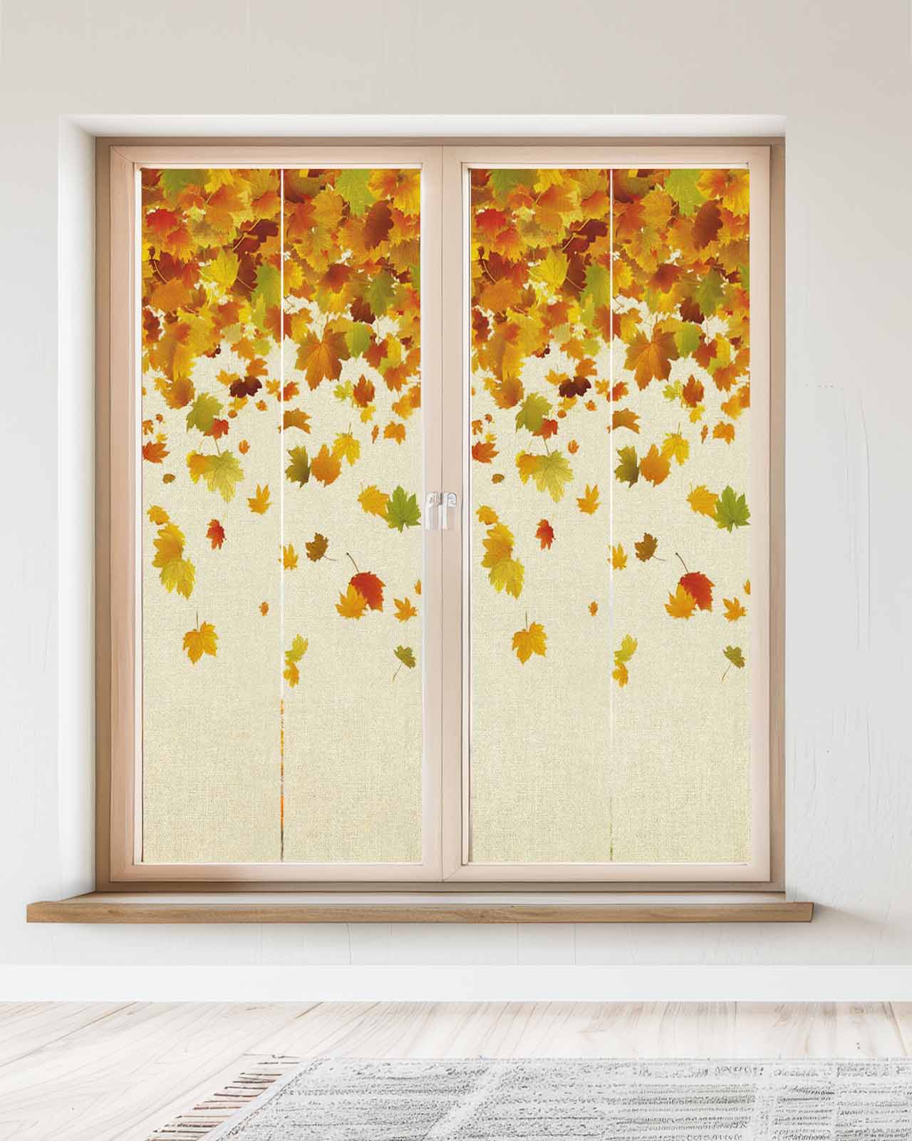 Window Privacy Film Maple Leaf Fall Stained Glass Window Film Decorative Sun Block Window Cover Thanksgiving Fallen Leaves Autumn Rustic Window Clings Static Adhesive Sticker for Bathroom 23.6"x59"