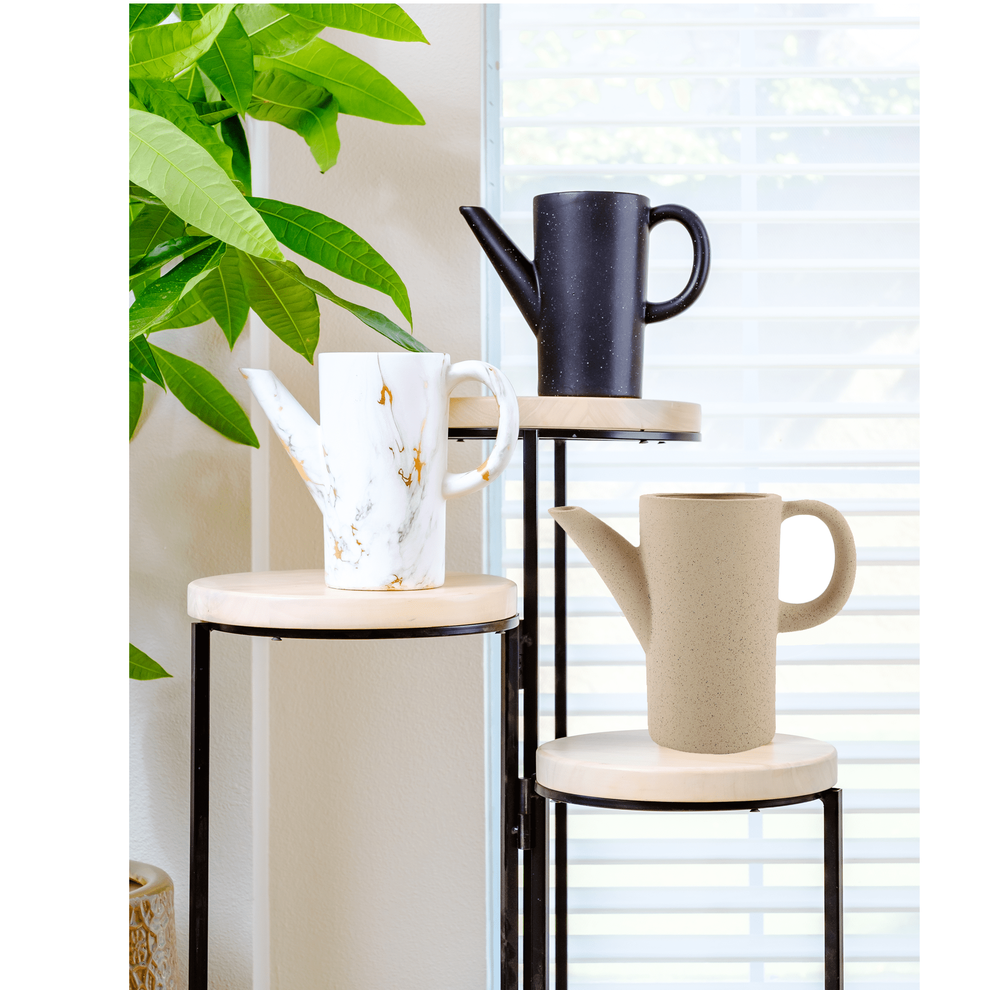 8.75" H Ceramic Speckle Natural Watering Can