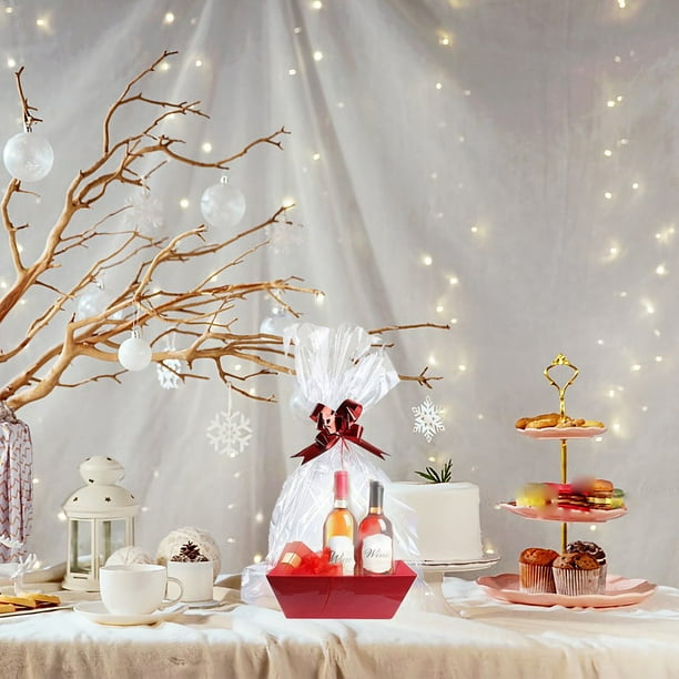 APOMOONS Panier Cadeau Vide à Garnir Tressé Avec Sacs Cadeaux Et Rubans, Panier Garni A Offrir Panier De Présentation Vide Pour Fête Prénatale, Anniversaire, Mariage, Pâques (Rose