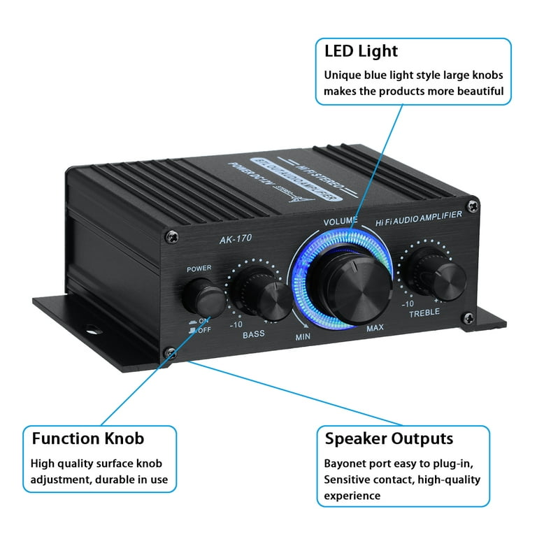 2 Channel Car Stereo Amplifier - Dual Channel High Power Audio Sound Auto Small Speaker Amp with LED Light Remote Control, Support SD/USB/MP3/FM/Radio - Walmart.com