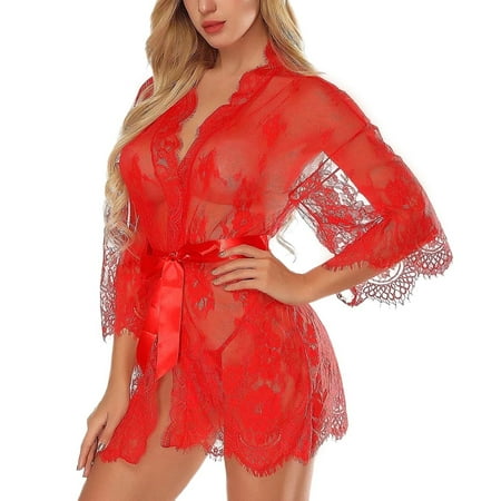 Women Babydoll Nightgown Womens Babydoll Dress Sexy Red Dress Lace Nightgown Sheer Lingerie For Women