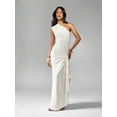 thumbnail image 5 of Beige One Shoulder Maxi Gown Elegant Form-Fitting Ruched Side Draped Evening Dress, 5 of 7