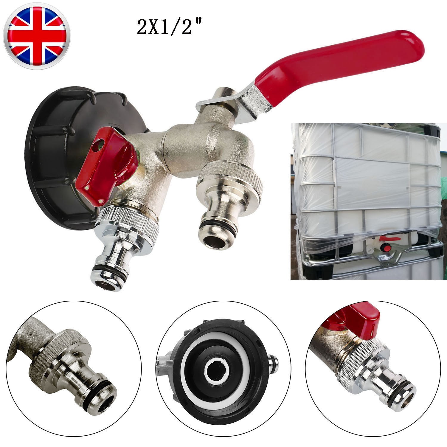 Ibc S60X6 Water Tank Outlet Fitting/Connector/Adapter 1/2" Dual Heads