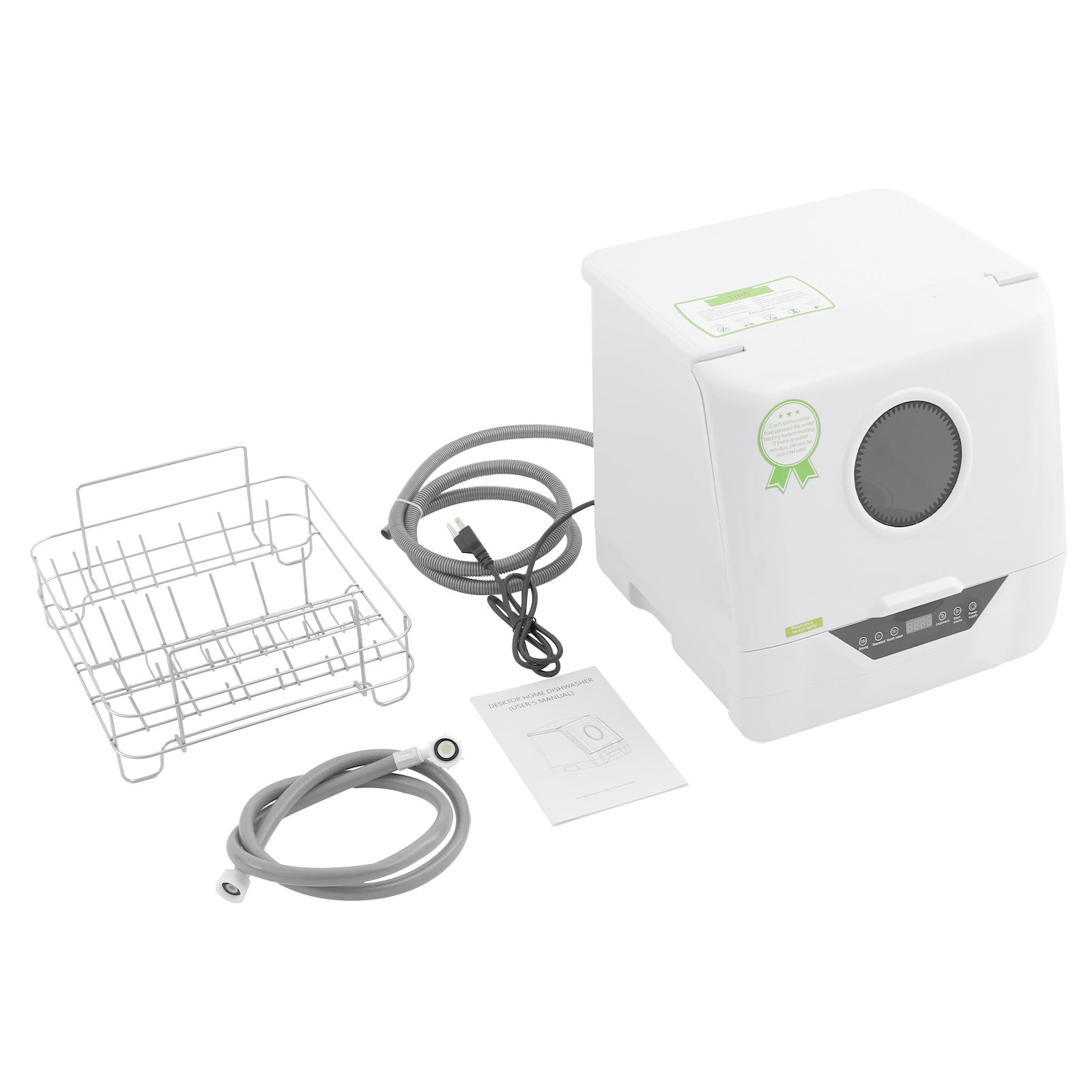 Portable Countertop Dishwasher LED 4 Washing Programs 110V Mini Dishwasher Corded Electric 6L Built-in Water Tank Inlet Hose for Apartments for 2-5 People White Color