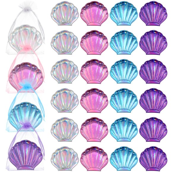 Espejo de mano compacto Barydat Seashell, juego de 24 unidades con bolsa de organza