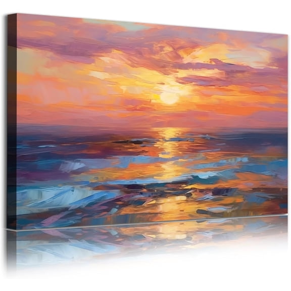 Abstract Boho Wall Art Canvas Sun Sunrise Sunset Mid Century Modern Framed Prints Wall Decor Abstract Ocean Waves Wall Art Abstract Pictures Colorful Sun Sunset Sea Paintings 16x24inch