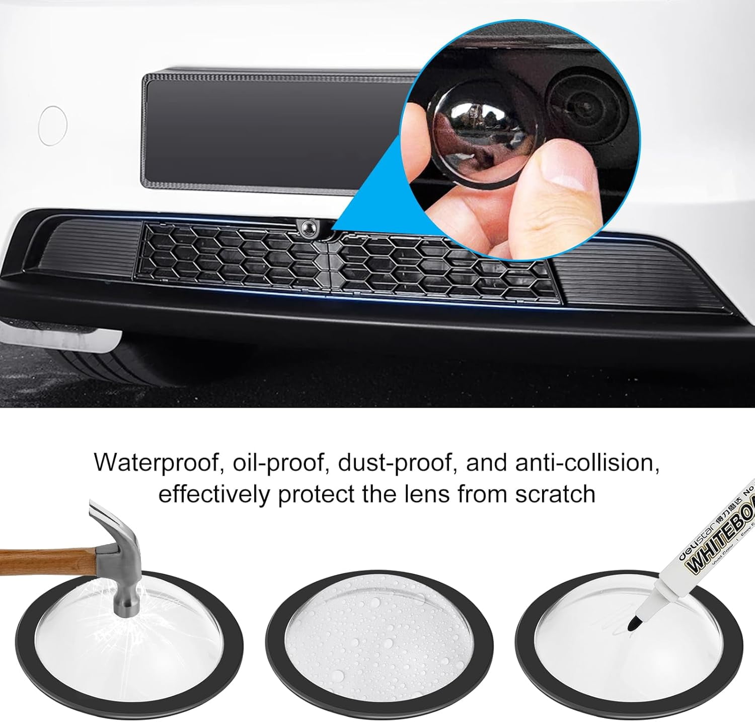 2Pcs Lens Guard PC Protective Cover Kits for Tesla from 2025Cybertruck / 2025 Model Y Juniper / 2025 Model S / 2025 Model 3 Front Bumper Camera