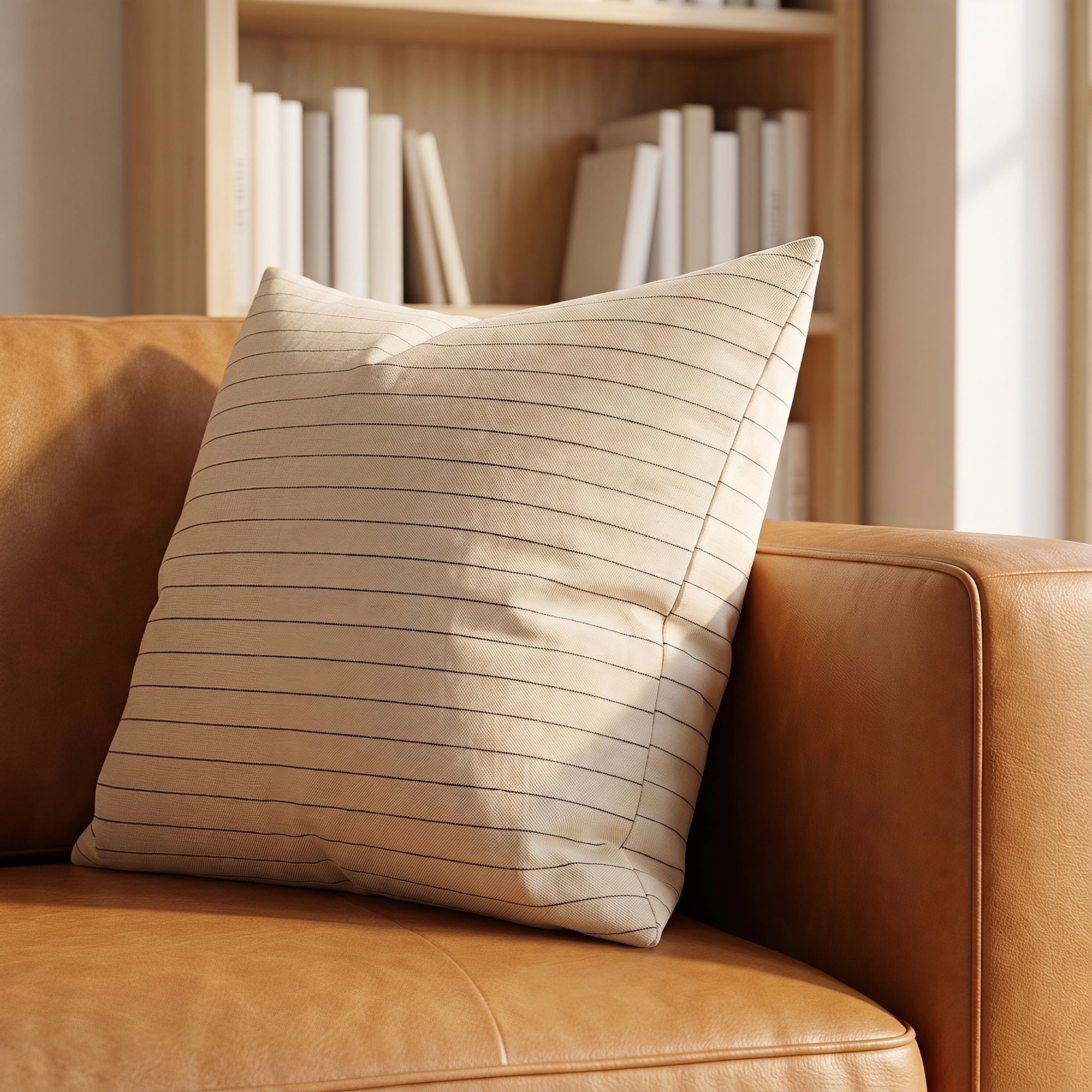 Unique Bargains 2 Pack Fine Stripe Throw Pillow Covers Cotton Blend Cases Beige 18"x18"