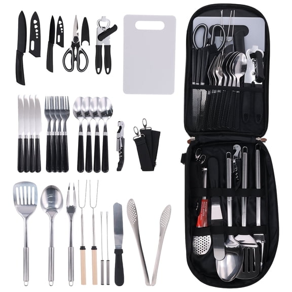 27-Piece Portable Camping Cookware Set — Stainless Steel Outdoor Cooking and Grilling Utensil Travel Set