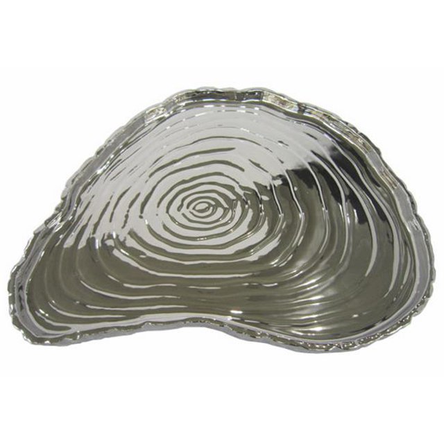 Jiallo 69111 13 x 12 in. Botanic Porcelain Tree Bark Tray, Silver