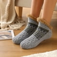 thumbnail image 5 of Winter Thickened Fleece Lined Short Ankle House Slipper Socks Featuring Cable Knit Texture and Sherpa Cuff for Men and Women One Size, 5 of 5