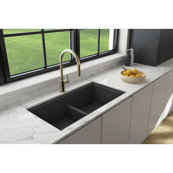 Bocchi 1618-504-0126HP Baveno Lux 33-3/4" Undermount Double Basin Granite Kitchen Sink -