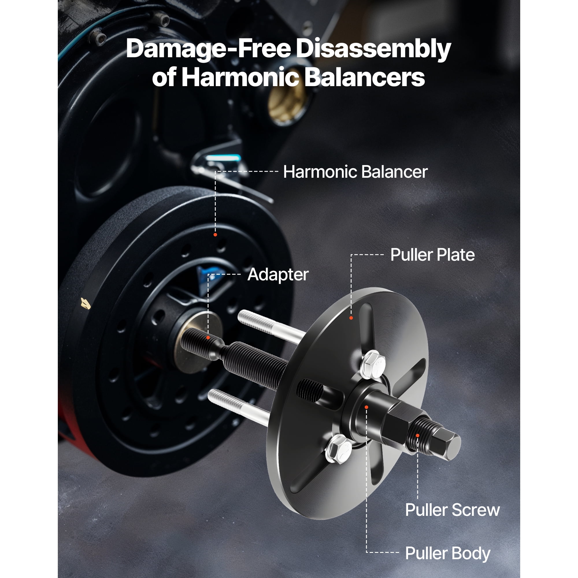 KFFKFF All-Steel Harmonic Balancer Puller and Installer Tool Kit, Designed for Removing and Installing Balancers, Flywheels, Crankshaft Pulleys, and Steering Wheels