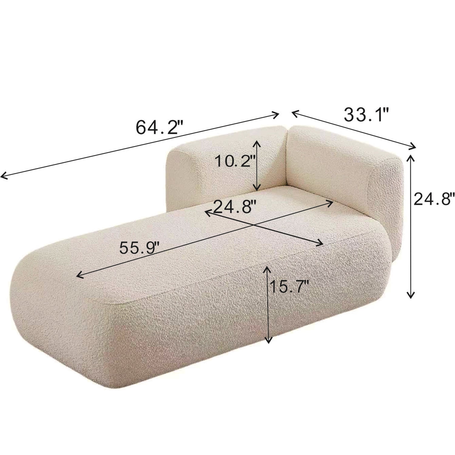 Hommoo 64" Boucle Upholstered Chaise Lounge Chair, Modern Tufted Leisure Sofa Chaise Sofa for Living Room, with Right Arm, Cream
