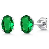 Gem Stone King 925 Sterling Silver Green Nano Emerald Stud Earrings for Women Men (0.80 Cttw, Oval 6X4MM)