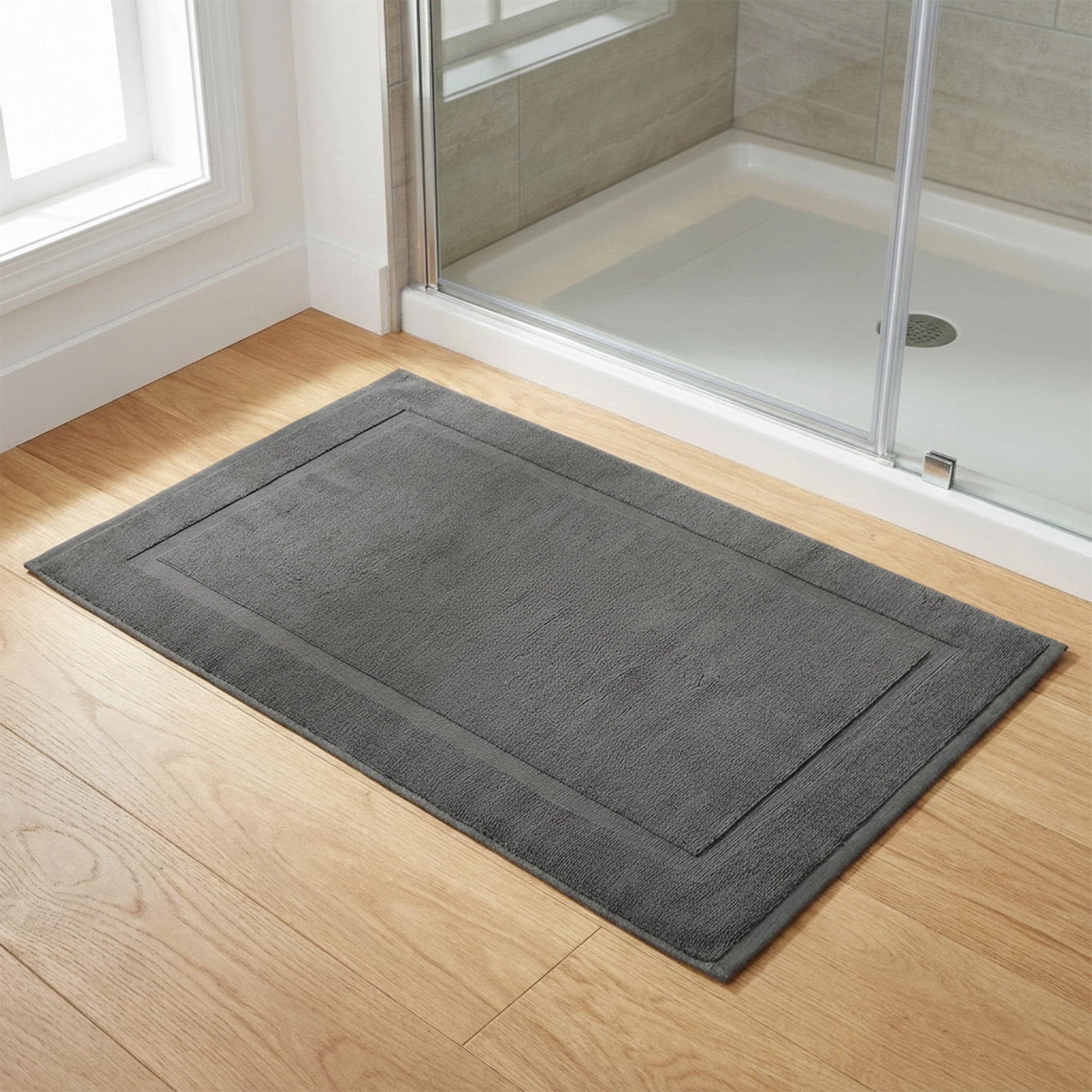 Unique Bargains Towel Cotton Banded Bath Mat Reversible Bath Rug Absorbent Grey 20" x 32"