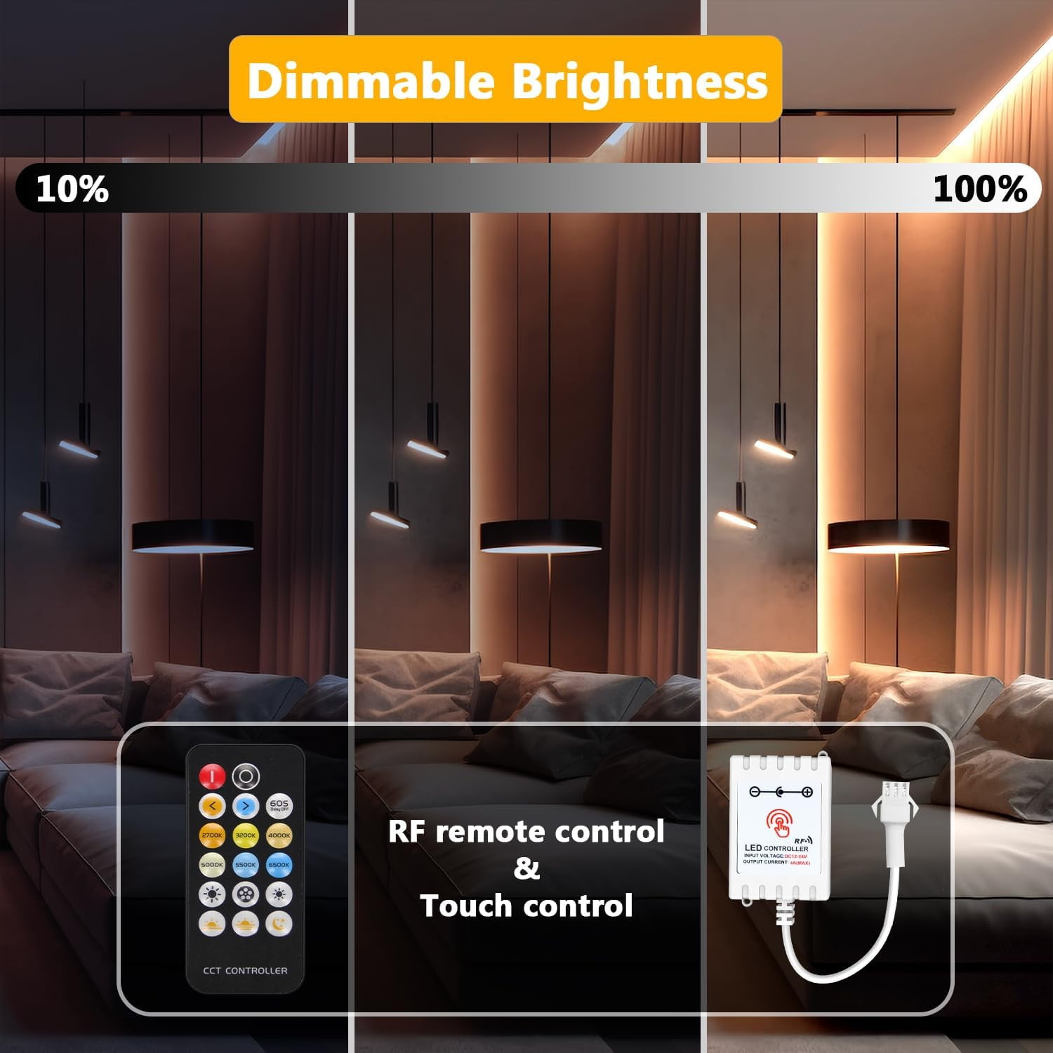 JJEAN-Under Cabinet Lighting Kit, 6 PCS 20 Inch Under Cabinet Lights, 2700K-6500K Tunable White LED Strip Lights with Remote, 12V Adapter, LED Lights for Kitchen Cabinets, Shelf, Counter, 9.8ft