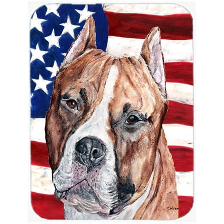 Staffordshire Bull Terrier Staffie With American Flag USA Glass Cutting Board -