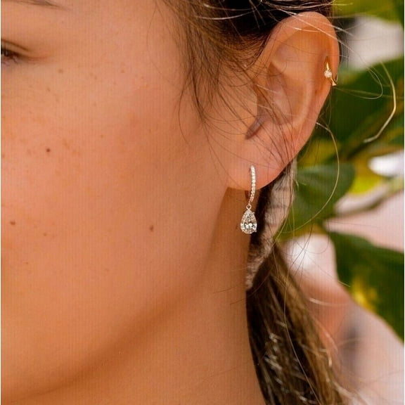 Women's Drop/Dangle Earrings 14K White Gold Plated 2Ct Pear Lab Created Diamond