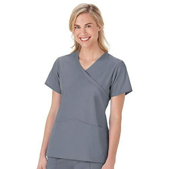 Fundamentals Ladies Mock Wrap Top, Pewter, 2X