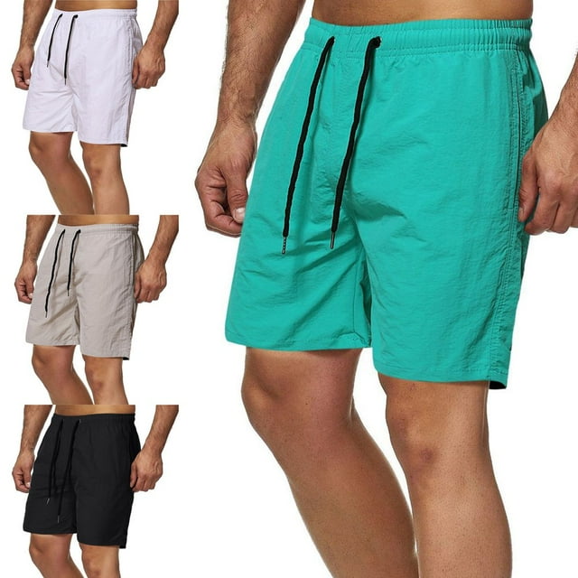 Knee Length Summer Shorts Solid Color Quick Drying Wide Leg Drawstring Men Fitness Shorts Streetwear