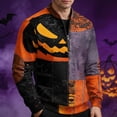 thumbnail image 6 of GrmtClth Men's Novelty Halloween Long Sleeve Shirts Color Block Patchwork Spooky Element Design Quarter Snap Stand Collar Soft Fabric Athletic Casual Tops Brown 2XL, 6 of 6