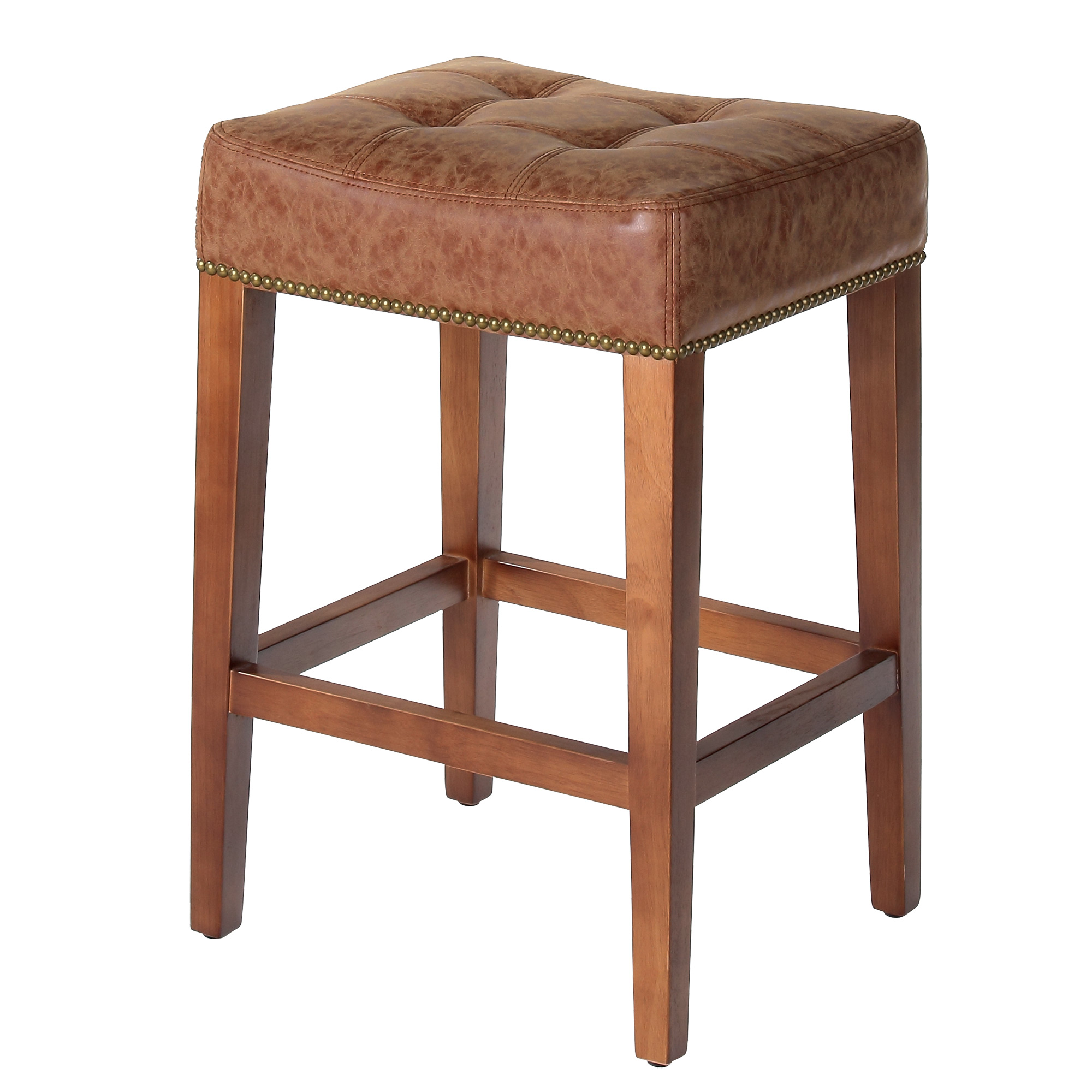 Nashville 26 Inch Counter Stool Nailhead Vintage Brown Leather, Brass