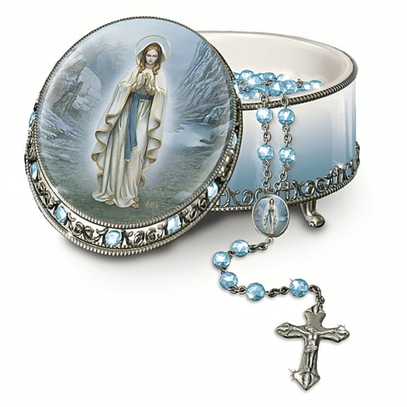The Bradford Exchange Our Lady of Lourdes Rosary Music Box: A Symbol of Eternal Faith and Comfort by Hector Garrido 3.62-Inches