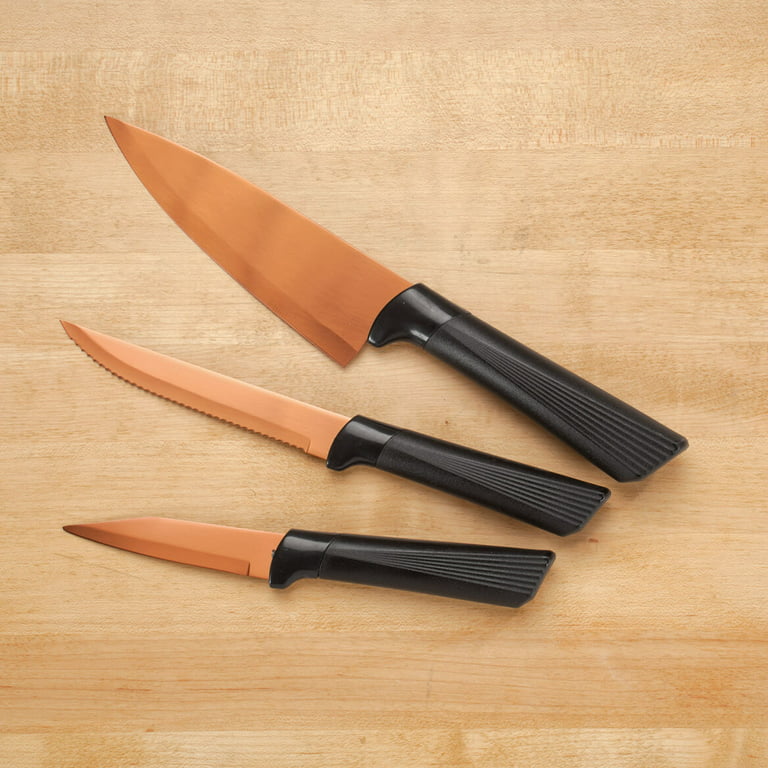 3-Pieces Rainbow Titanium Finish Kitchen Knife Set with Soft, Non