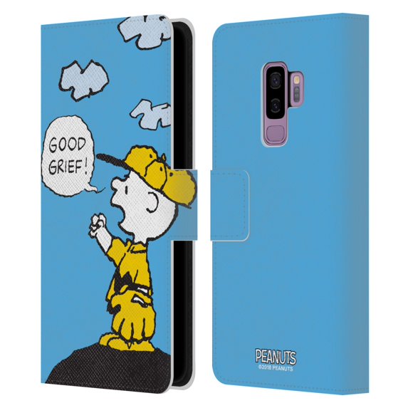 Head Case Designs Officially Licensed Peanuts Charlie Brown Good Grief Leather Book Wallet Case Cover Compatible with Samsung Samsung Galaxy S9+ / S9 Plus