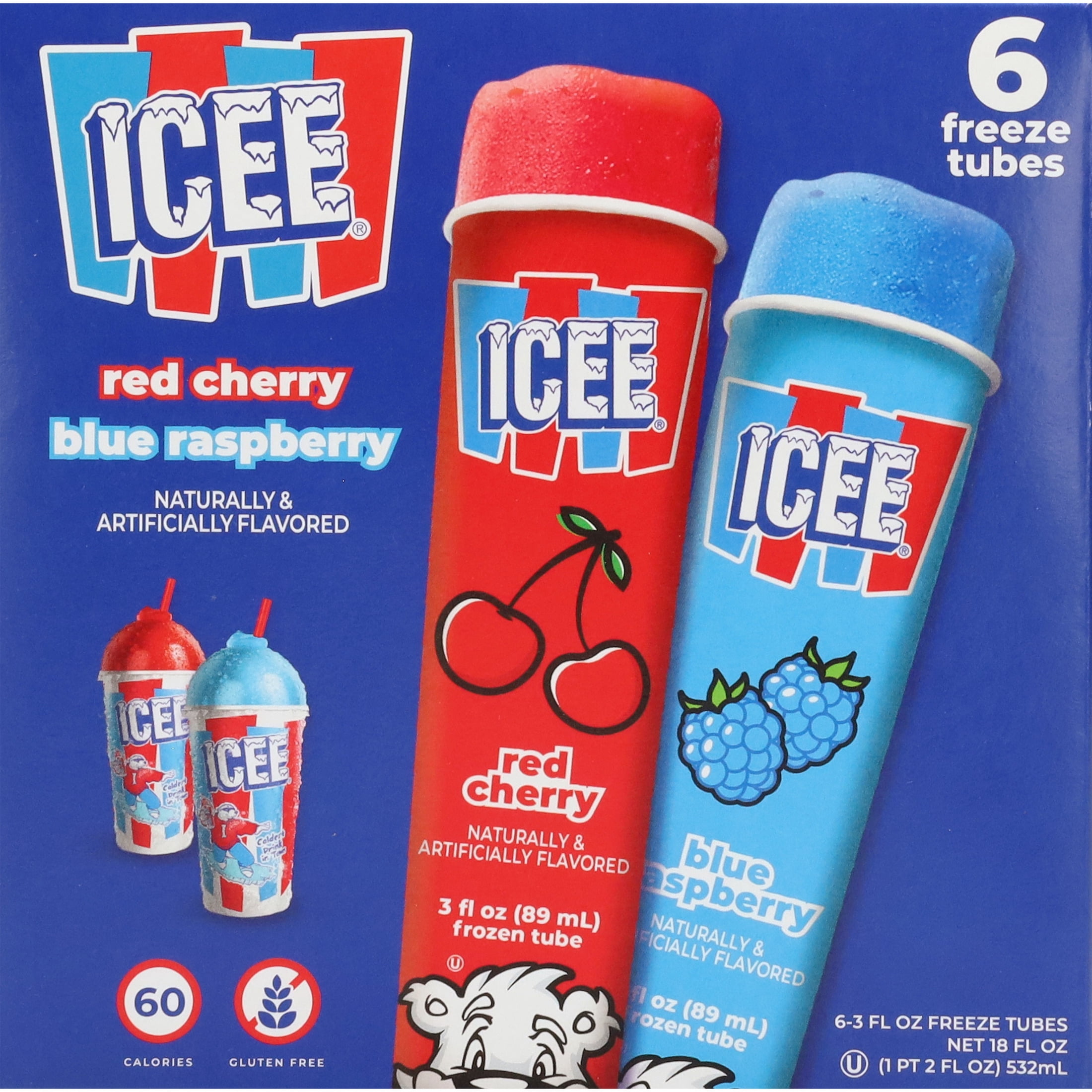 ICEE Cherry & Blue Raspberry Freeze Tubes, 3 fl oz, 6 Count