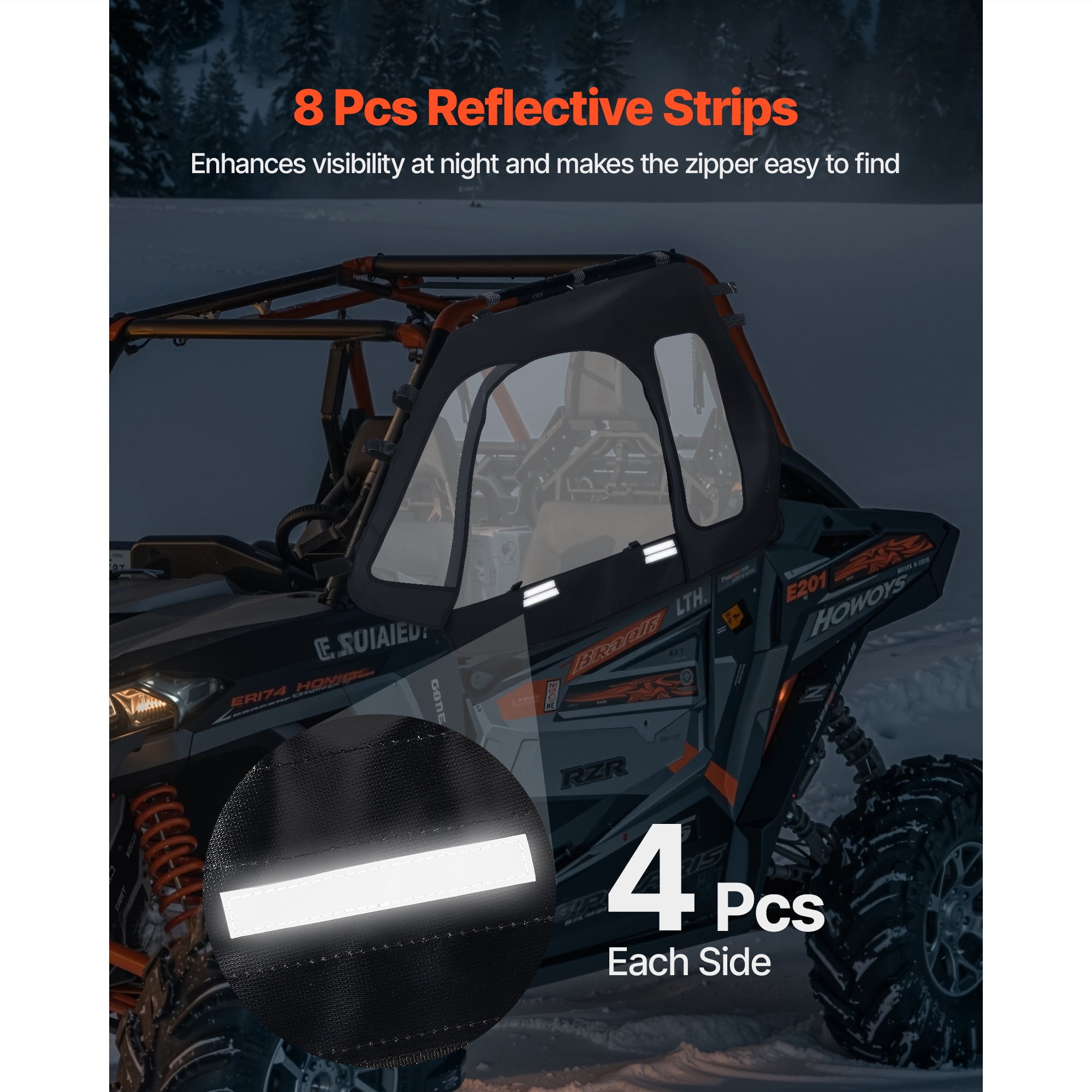 KFFKFF Cab Enclosure Upper Doors, Compatible with Polaris RZR XP 1000/XP Turbo 2014-2023, Soft Upper Doors, Windproof Zipper UTV Side Window Kit, Compatible with Side Mirrors and Windshields