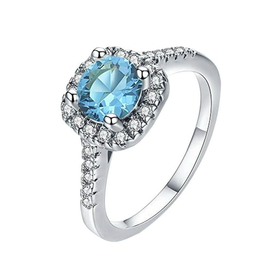 Guodhu Silver Shinning Cubic Zirconia Blue Topaz Rings for Women,Womens Rings,Promise Wedding Engagement Rings for Women Fake Diamond Ring Christmas Anniversary Gifts for Her