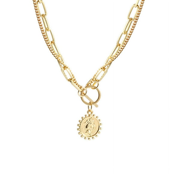 Round Pendant Necklace Dainty Gold Necklace Double Chain Necklaces for Women Aesthetic Necklace