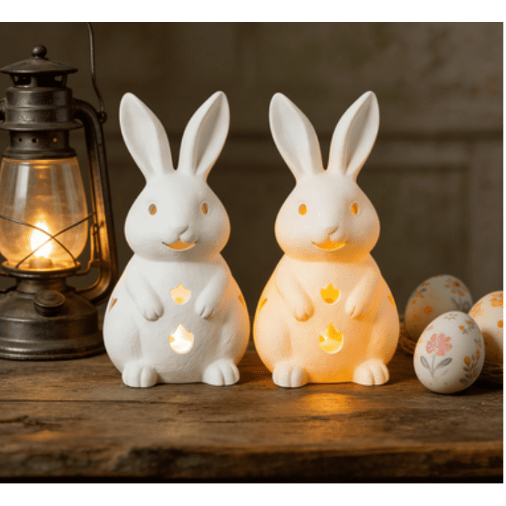 2026 Easter Hollowed-Out Rabbit, Resin Rabbit-Shaped Candle Holder, Resin Bunny Figurines, Easter Home Table Office Dining Room Mantle Party Decor,Charming Easter Décor