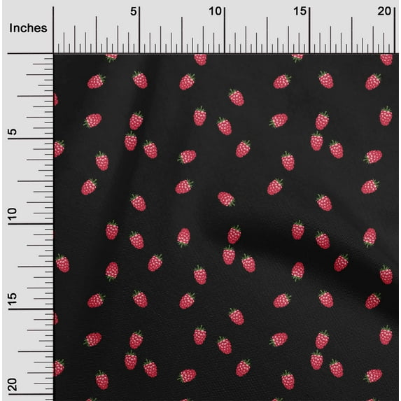 oneOone Organic Cotton Poplin Twill Fabric Raspberry Fruit Print Fabric by The Yard 42 Inch Wide
