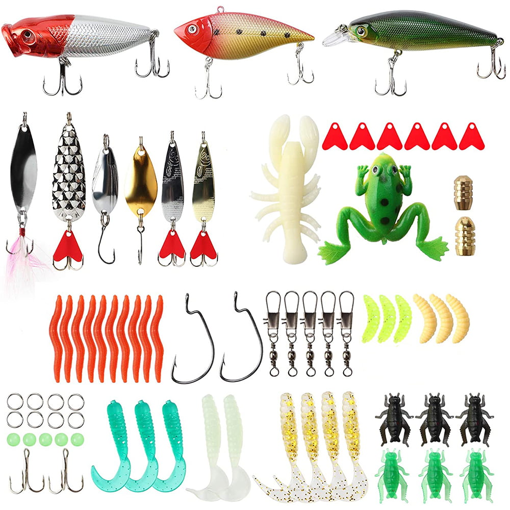 Beunyow Fishing Lure and Bait Attractants Kits Set，Fishing Accessories Sinking and Topwater Lures Spoons Fishing Tackle Box Chase Swimbait for Bass Trout Salmon 