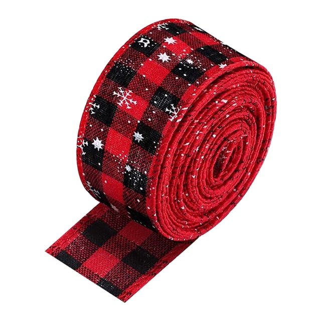 Cinta navideña roja y a cuadros con estampado de copos de nieve, lazo decorativo, cinta de imitación a cuadros, cinta de copos de nieve